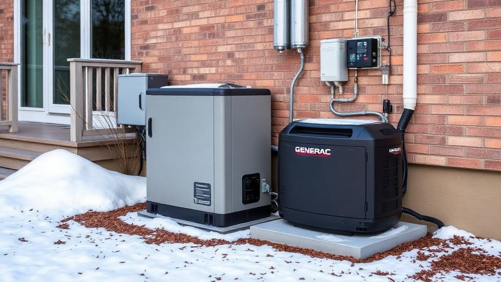 Whole home standby generator installed outside a Kingston home in winter